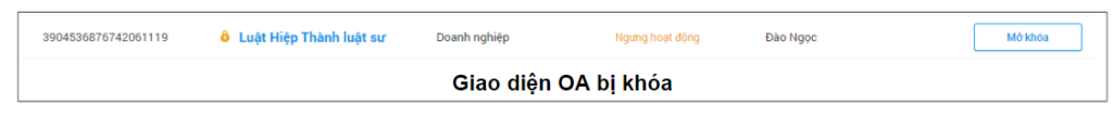 Giao diện OA bị khóa