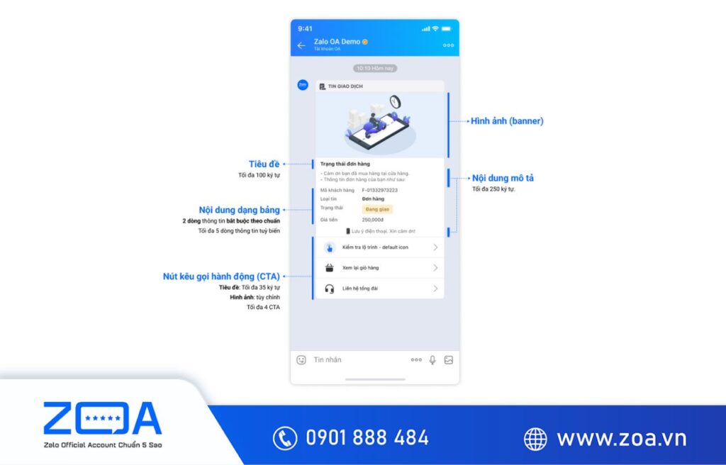 Đặc điểm của tin giao dịch Zalo OA