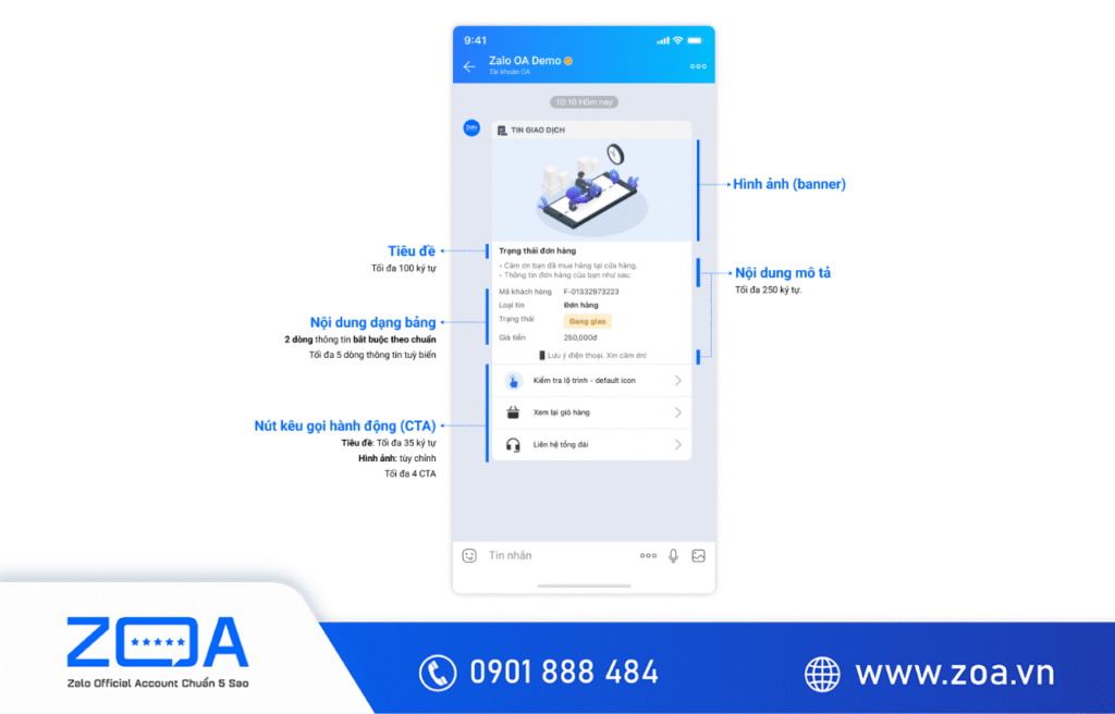 Ví dụ về tin giao dịch Zalo OA